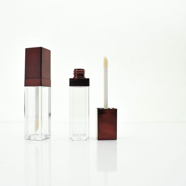 Square transparent bottle with lip gloss and lip gloss