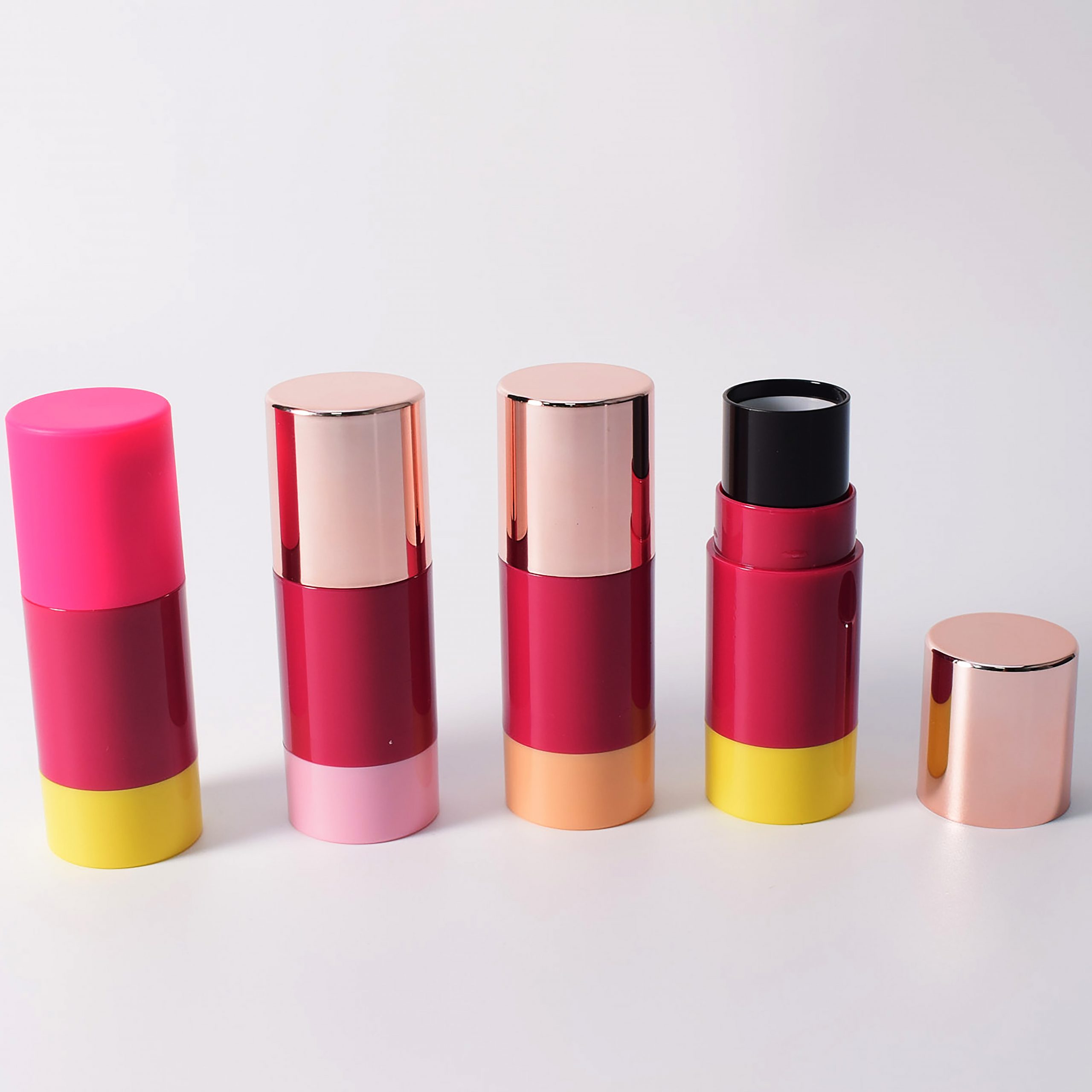 Colorful cosmetic stick packaging containers