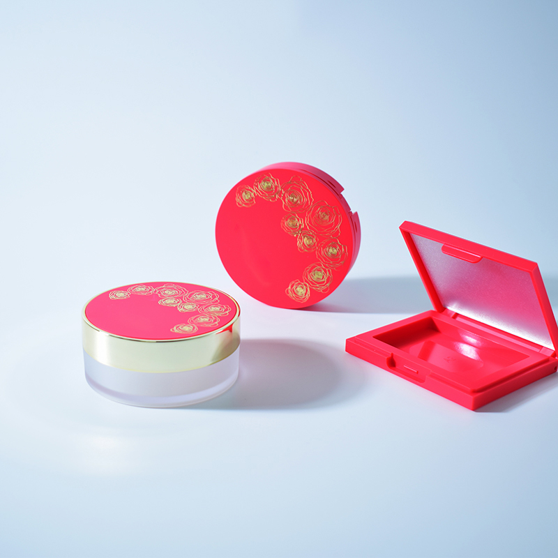 Red compact powder and face makeup packaging cases